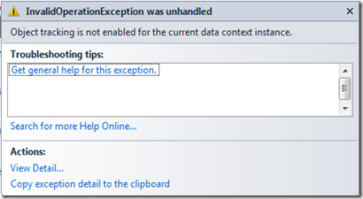 Exception disparada pela falta do ObjectTracking