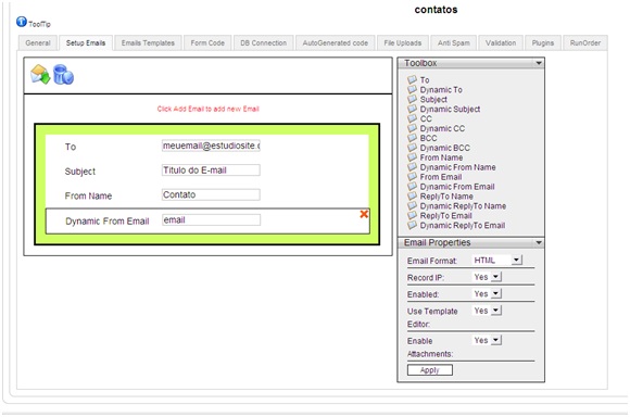 Aba Setup Email do Chronoforms