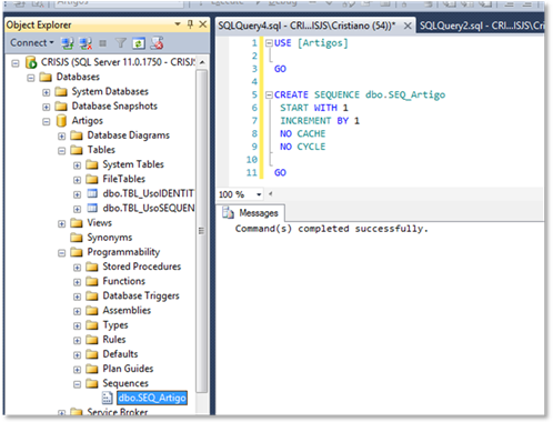 Script gerado para criar uma SEQUENCE