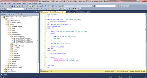 Criando a Procedure vinculada a Tabela TBL_UsoSEQUENCE