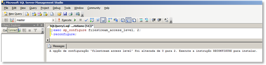 Tela do Management Studio com o Script inserido