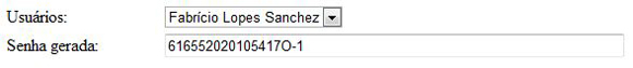Senha gerada para o usuário selecionado
