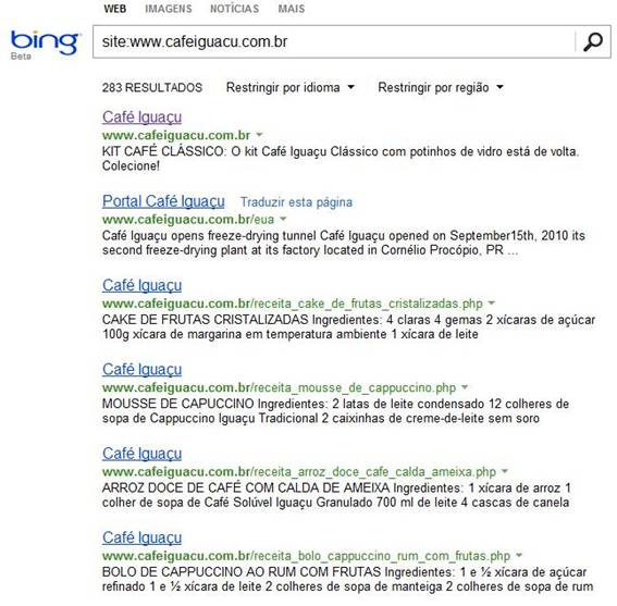Resultados do Bing