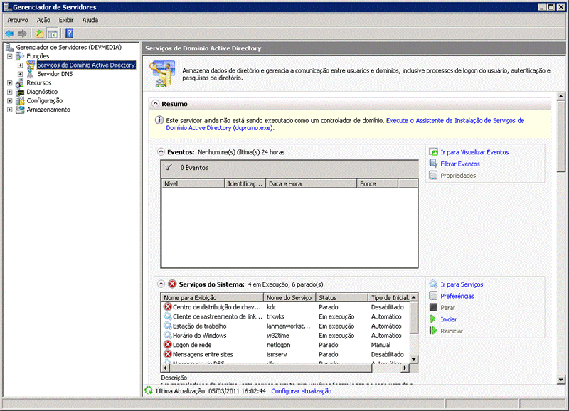 Alerta para abrir o assistente de configuração do Active 
Directory