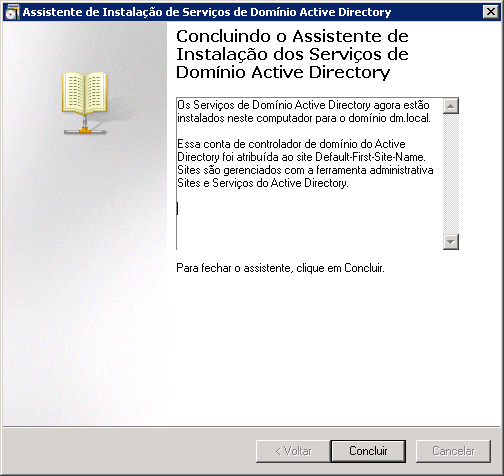 Concluindo o assistente de instalação dos serviços de domínio de AD