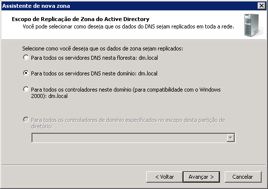 Escopo da replicação de zona do active directory