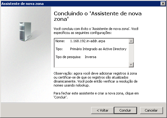 Concluindo o assistente de nova zona