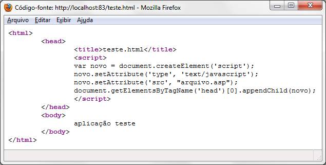 Código-fonte da página teste.html alterado