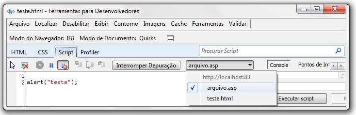 Código-fonte da página arquivo.asp visto no Internet Explorer