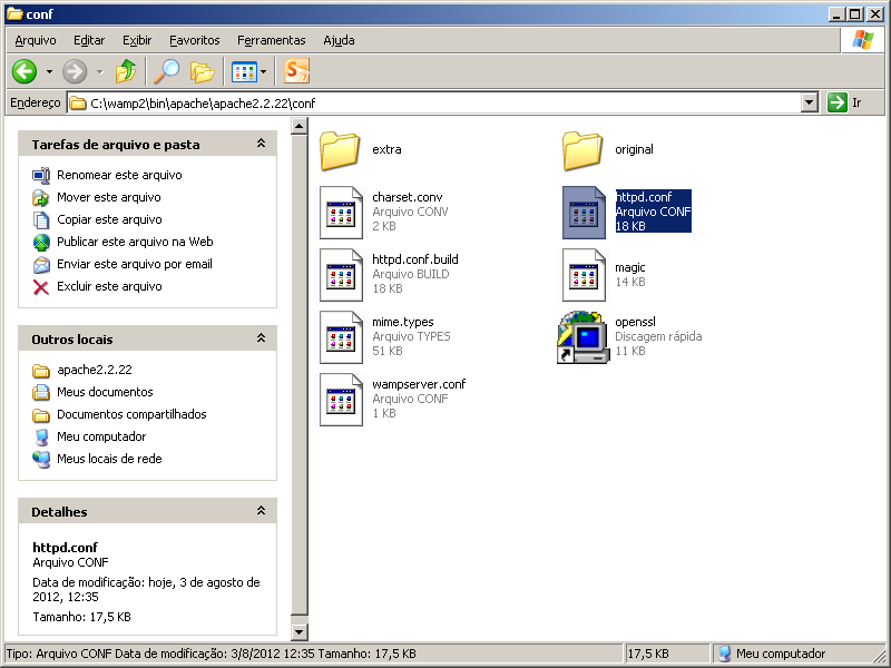 Pasta CONF dentro do diretório onde o APACHE  está instalado