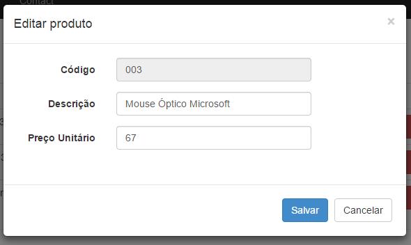  Edição do registro na janela modal 