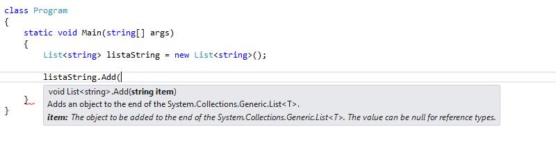 Intellisense adequado ao tipo da lista