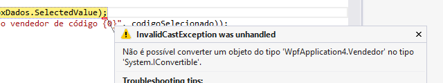 Erro por não definir o SelectedValuePath