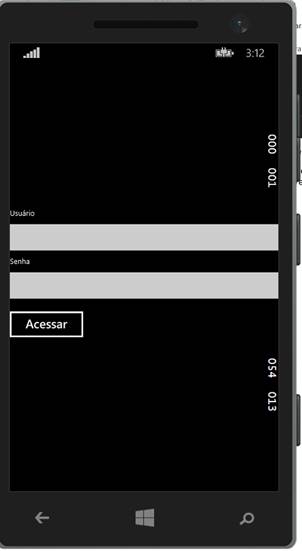 Aplicação visualizada no emulador de tablet com Windows 8.1