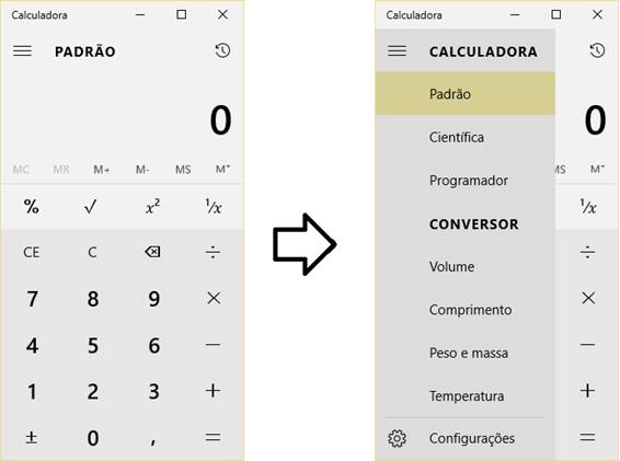 SplitView na calculadora do Windows