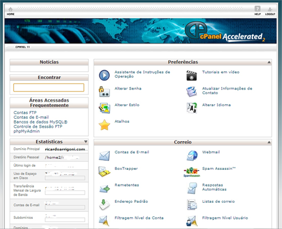 Página principal do cPanel