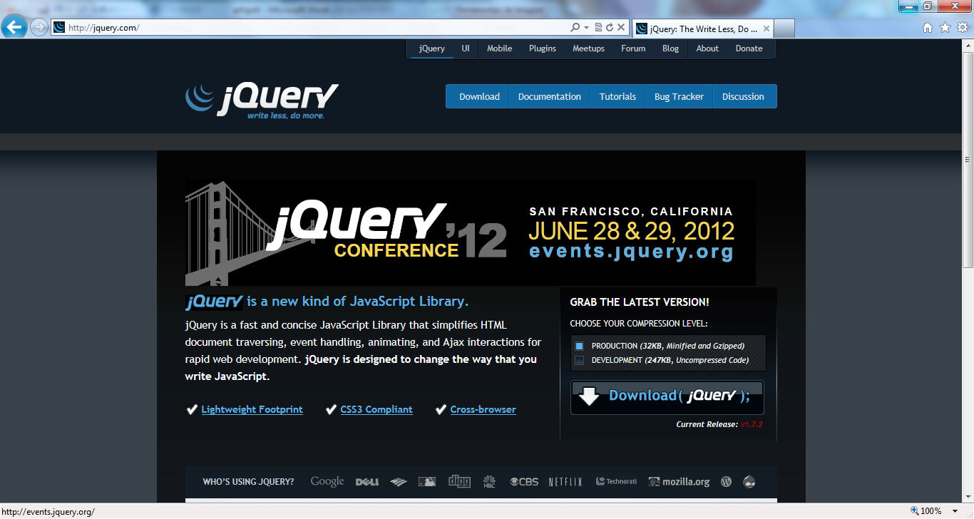 Site do jquery.com para efetuar o download da biblioteca js 