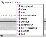 Intelisense para a classe Array