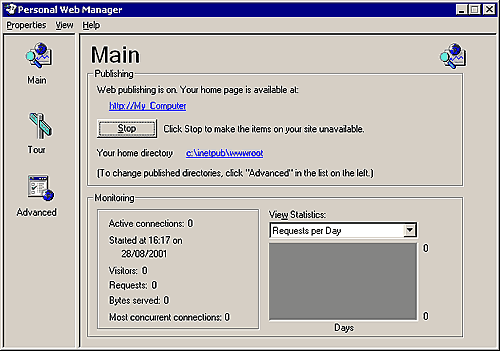 Personal Web Manager - Main Dialog Screen